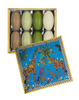 Geschenkbox Giraffen blau mit 8 Olivenöl-Seifen